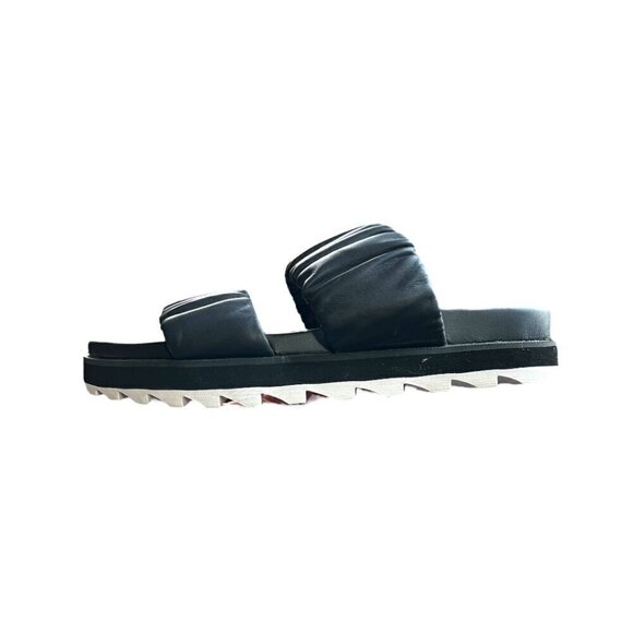 SOREL Roaming Two Strap Black Leather Sporty Comfy Slip On Slide Lug Sole Size 7 - Picture 7 of 13